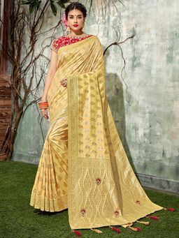 Odette - Yellow Weaved Silk Designer Saree with Unstitched Blouse