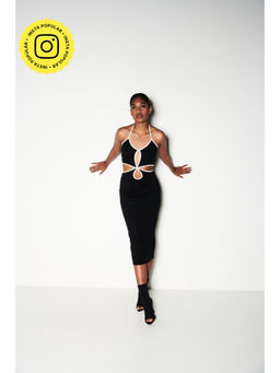 SOTBELLA - Halter Neck Cut Out Black Dress