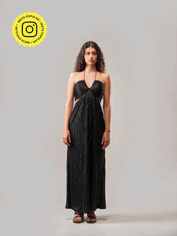 SOTBELLA - Black Textured Tie Up Detail Dress