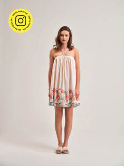 SOTBELLA - Oriental Gathered Off-White Tube Dress