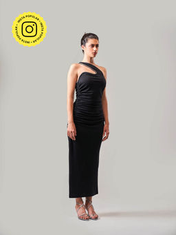 SOTBELLA - Ruched Black Bodycon Cut-Out Dress