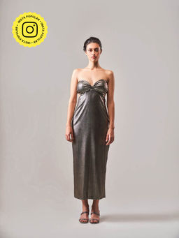 SOTBELLA - Metallic Sweetheart Neck Line Cut-Out Body Con Dress