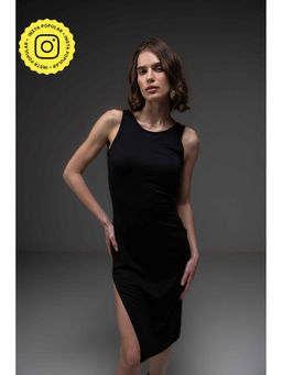 SOTBELLA - Casual Black Side Slit Dress