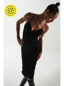 SOTBELLA - Black Bodycon Ruched Dress