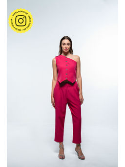 SOTBELLA - Asymmetrical One Shoulder Top and Pants Fuchsia Pink (Set of 2)