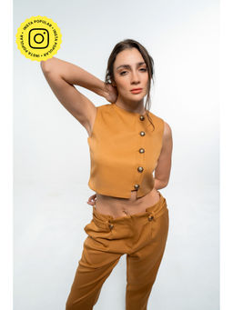 SOTBELLA - Sleeveless Formal Button Detail Crop Top