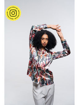 SOTBELLA - Floral Satin Loose Fit Shirt