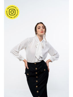 SOTBELLA - White Tie Neck Flowy Shirt