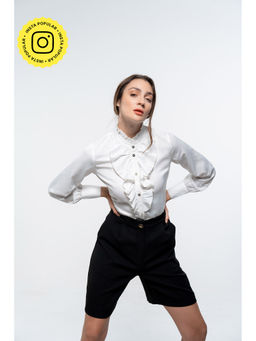 SOTBELLA - White Ruffle Placket Flowy Shirt