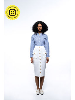 SOTBELLA - White Knee Length Pencil Skirt with Pockets