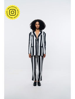 SOTBELLA - White and Black Stripe Straight Fit Pants