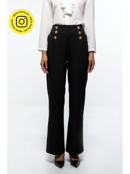 SOTBELLA - Black Formal Wide Leg Trouser with Button Detail