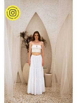 SOTBELLA - Dreamy White Self Design Crop Top and Skirt (Set of 2)