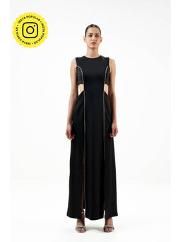 SOTBELLA - Black Embellished/Sequined Rhinestone-Detail Maxi Dress