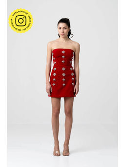 SOTBELLA - Red Velvet Snowflake Embellished Mini Dress