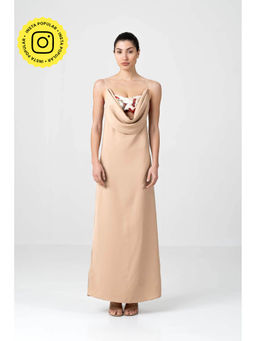 SOTBELLA - Sequin Bralette Beige Cowl Drape Dress