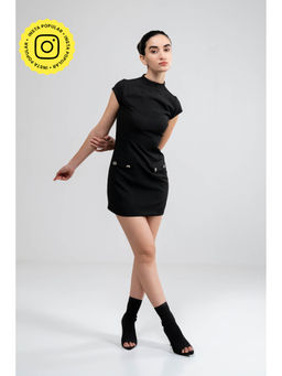 SOTBELLA - Antique Button Detail Black Mini Dress