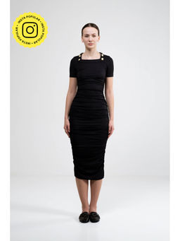 SOTBELLA - Black Ruched Calf Length Dress