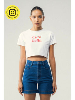 SOTBELLA - White Ciao Bella Cropped T-Shirt