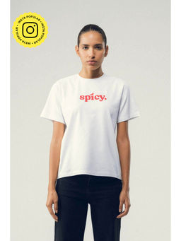 SOTBELLA - White Spicy Text Print T-Shirt
