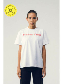 SOTBELLA - Minimal White Text Print Cotton T-Shirt