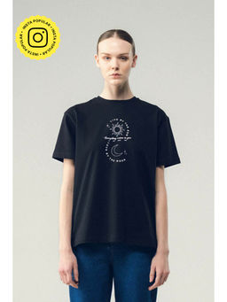 SOTBELLA - Celestial Black Text Print T-Shirt