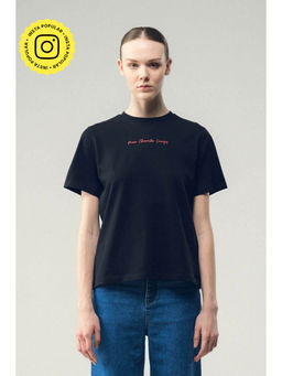 SOTBELLA - Black Slogan Text Print T-Shirt