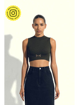 SOTBELLA - Round Neck Buckle Detail Crop Top