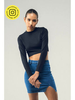 SOTBELLA - Round Neck Full-Sleeve Crop Top