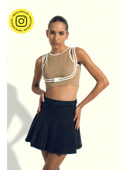 SOTBELLA - Brown Mock Belt Crop Top