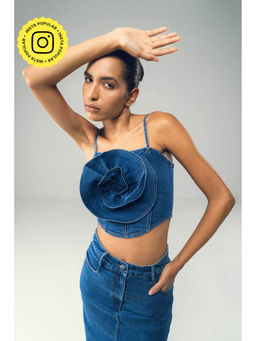 SOTBELLA - Rosette Bloom Denim Crop Top