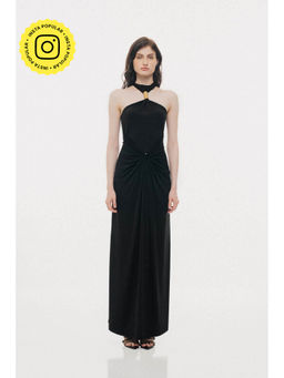 SOTBELLA - Golden Cylindrical Ring Detail Bodycon Maxi Dress