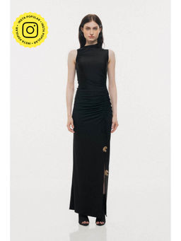 SOTBELLA - Black Golden Moon Details Maxi Dress