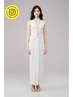 SOTBELLA - White Mesh Panel Bodycon Maxi Dress