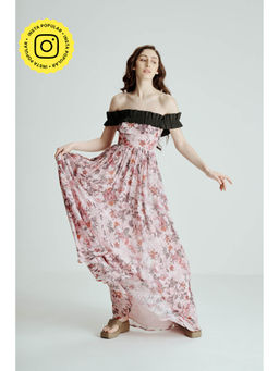 SOTBELLA - Pink Off Shoulder Floral Maxi Dress