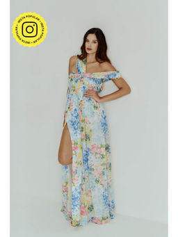 SOTBELLA - Multi-Colour Floral One Shoulder Drape Dress