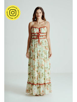 SOTBELLA - Green Mint Floral Drape Maxi Dress