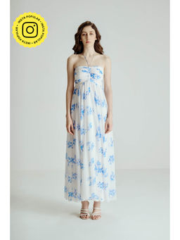 SOTBELLA - White Floral Print Maxi Dress with Tie Strap