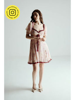 SOTBELLA - Pink Floral Mini Dress with Puff Sleeves