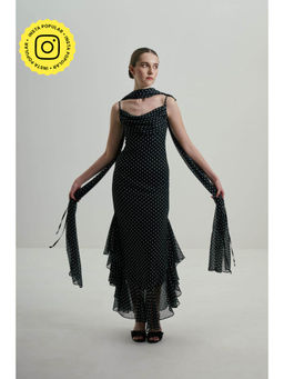 SOTBELLA - Black Polka Dot Gown with Dupatta
