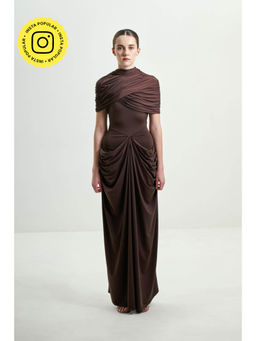 SOTBELLA - Brown Draped Gown with Detachable Cape