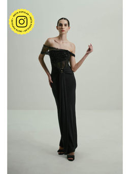 SOTBELLA - Black Sequined Off-Shoulder Gown