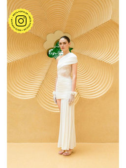 SOTBELLA - White Asymmetric Draped Dress