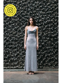 SOTBELLA - Grey Silver Sequin Gown with Draped Satin Bodice