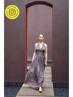SOTBELLA - Grey Gathered Halter Dress with Waist Detail