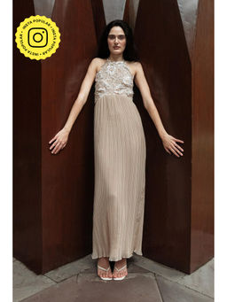 SOTBELLA - Beige Halter Pleated Dress