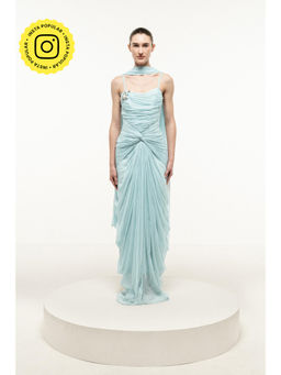 SOTBELLA - LIGHT BLUE RUCHED DRAPED DRESS WITH STOLE