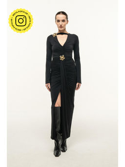 SOTBELLA - BLACK RUCHED CUTOUT MAXI DRESS