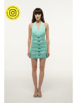 SOTBELLA - HALTER Neck ROSETTE DETAILS Mini Dress