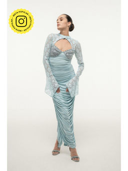 SOTBELLA - BLUE LACE SLEEVE RUCHED DRESS